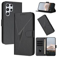 Per Samsung Galaxy S22 Ultra 5G Custodia in pelle con fibbia a motivo triangolare (nero)