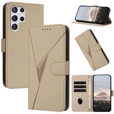 Per Samsung Galaxy S22 Ultra 5G Custodia in pelle con fibbia a motivo triangolare (oro)