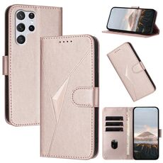 Per Samsung Galaxy S22 Ultra 5G Custodia in pelle con fibbia a motivo triangolare (oro rosa)