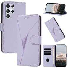 Per Samsung Galaxy S22 Ultra 5G Custodia in pelle con fibbia a motivo triangolare (viola chiaro)