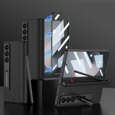 Per Samsung Galaxy Z Fold6 GKK Custodia per telefono cellulare in pelle magnetica integrata con custodia per penna, penna non inclusa (fibra di carbonio)