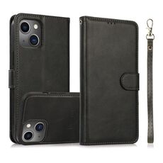 Per iPhone 15 Plus Custodia in pelle con retro magnetico staccabile 2 in 1 in pelle di vitello (nero)