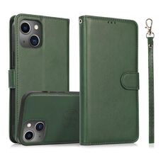 Per iPhone 15 Plus Custodia in pelle con retro magnetico staccabile 2 in 1 in pelle di vitello (verde)