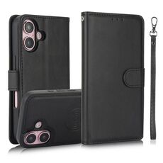 Per iPhone 16 Plus Custodia in pelle con retro magnetico staccabile 2 in 1 in pelle di vitello (nero)