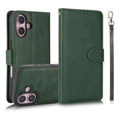 Per iPhone 16 Plus Custodia in pelle con retro magnetico staccabile 2 in 1 in pelle di vitello (verde)