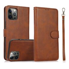 Per iPhone 16 Pro Max Custodia in pelle con retro magnetico staccabile 2 in 1 con texture in vitello (marrone)