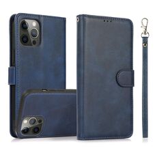 Per iPhone 16 Pro Max Custodia in pelle con retro magnetico staccabile 2 in 1 in pelle di vitello (blu)