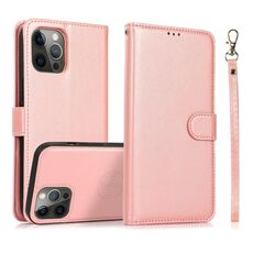 Per iPhone 16 Pro Max Custodia in pelle con retro magnetico staccabile 2 in 1 con texture in vitello (oro rosa)