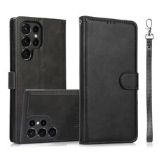 Per Samsung Galaxy S22 Ultra 5G Custodia in pelle con retro magnetico staccabile 2 in 1 in pelle di vitello (nero)