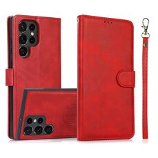 Per Samsung Galaxy S22 Ultra 5G Custodia in pelle con cover posteriore magnetica staccabile 2 in 1 in vitello (rosso)