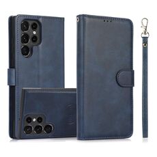 Per Samsung Galaxy S22 Ultra 5G Custodia in pelle con cover posteriore magnetica staccabile 2 in 1 in vitello (blu)