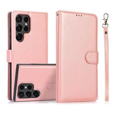 Per Samsung Galaxy S22 Ultra 5G Custodia in pelle con retro magnetico staccabile 2 in 1 in pelle di vitello (oro rosa)
