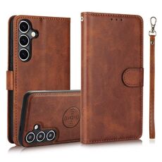 Per Samsung Galaxy S24+ 5G Custodia in pelle con retro magnetico staccabile 2 in 1 con texture in vitello (marrone)