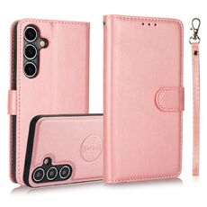 Per Samsung Galaxy S24+ 5G Custodia in pelle con retro magnetico staccabile 2 in 1 in pelle di vitello (oro rosa)
