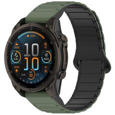 Per Garmin Fenix ​​8 51mm Dual Color Fibbia Magnetica 26mm Cinturino per Orologio in Silicone a Sgancio Rapido (Verde+Nero)