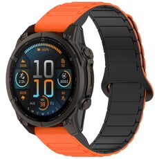 Per Garmin Fenix ​​8 51mm Dual Color Magnetic Buckle 26mm Quick Release Silicone Watch Band (Arancione+Nero)