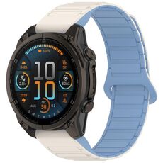 Per Garmin Fenix ​​8 51mm Dual Color Fibbia Magnetica 26mm Cinturino per Orologio in Silicone a Sgancio Rapido (Bianco+Blu)