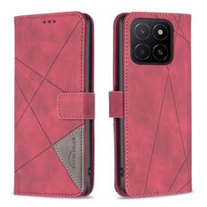 Custodia per telefono in pelle con texture a rombi e fibbia magnetica per Honor X5b (rosso)