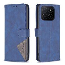 Custodia per telefono in pelle con texture a rombi e fibbia magnetica per Honor X5b (blu)