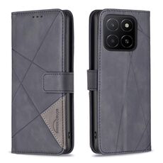 Custodia per telefono in pelle con texture a rombi e fibbia magnetica per Honor X5b (nera)