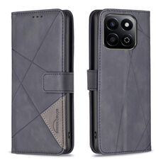 Per Honor 200 Smart / X7C Custodia per telefono in pelle con fibbia magnetica e trama a rombi (nero)