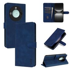 Custodia per telefono in pelle di vitello con texture a conchiglia per Honor X60 AZNS (blu)