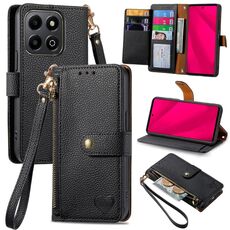 Custodia per telefono in pelle con laccetto per Honor 200 Smart Love Zipper (nero)