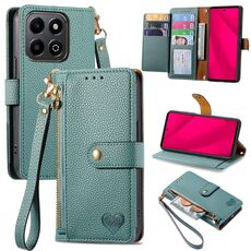 Custodia per telefono in pelle con laccio e cerniera Smart Love For Honor 200 (verde)