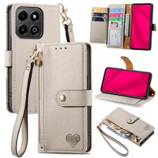 Custodia per telefono in pelle con laccio e cerniera Smart Love For Honor 200 (grigio)