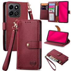 Custodia per telefono in pelle con laccio e cerniera Smart Love For Honor 200 (rosso)