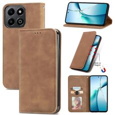 Custodia per telefono in pelle con flip magnetico Smart Retro Skin Feel per Honor 200 (marrone)
