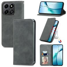 Per Honor 200 Smart Retro Skin Feel Custodia magnetica in pelle Flip per telefono (grigio)