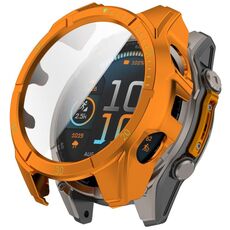 Per Garmin Fenix ​​8 MIP 47mm Solar Scale Pellicola temperata Cassa per orologio PC integrata (arancione verde)