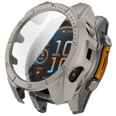 Per Garmin Fenix ​​8 MIP 47mm Solar Scale Tempered Film Integrated PC Watch Case (acciaio titanio blu)