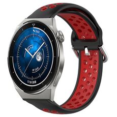Per Huawei Watch GT3 Pro 43mm 20mm Cinturino sportivo in silicone traspirante traforato (nero + rosso)