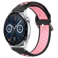 Per Huawei Watch GT3 42mm 20mm Cinturino in silicone sportivo traspirante traforato (nero + rosa)