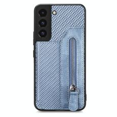 Per Samsung Galaxy S22 5G Custodia a portafoglio con cerniera orizzontale in fibra di carbonio (blu)