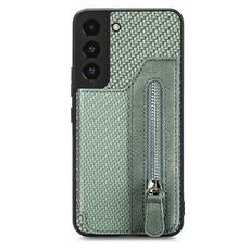 Per Samsung Galaxy S22 5G Custodia a portafoglio con cerniera orizzontale in fibra di carbonio (verde)