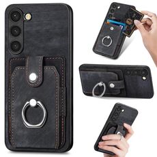 Per Samsung Galaxy S21 Ultra 5G Custodia a portafoglio con scheda ad anello effetto pelle retrò (nero)