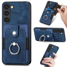 Per Samsung Galaxy S21 Ultra 5G Custodia a portafoglio con scheda ad anello effetto pelle retrò (blu)