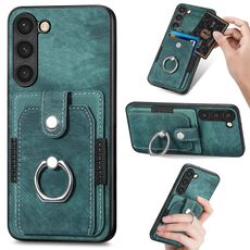 Per Samsung Galaxy S21 Ultra 5G Custodia a portafoglio per telefono ad anello con effetto pelle retrò (verde)