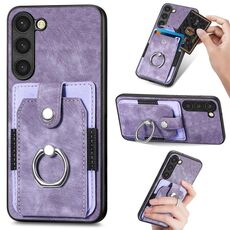 Per Samsung Galaxy S21 Ultra 5G Custodia a portafoglio con scheda ad anello effetto pelle retrò (viola)