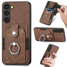 Per Samsung Galaxy S21 Ultra 5G Custodia a portafoglio con scheda ad anello effetto pelle retrò (marrone)