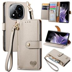 For Xiaomi Redmi Note 14 Pro+ 5G Love Zipper Lanyard Leather Phone Case(Gray)