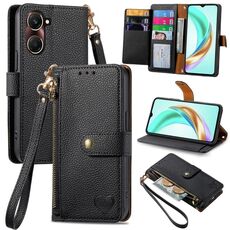 Per vivo Y37 Love Zipper Lanyard Custodia in pelle per telefono (nero)