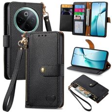 Per vivo Y300 Pro Love Zipper Lanyard Custodia in pelle per telefono (nero)