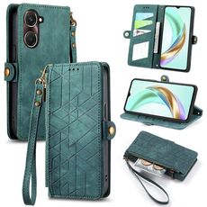Per vivo Y37 Custodia per telefono in pelle con fibbia laterale con cerniera geometrica (verde)
