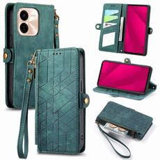 Per vivo Y37 Pro Custodia per telefono in pelle con fibbia laterale con cerniera geometrica (verde)