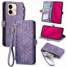 Per vivo Y37 Pro Custodia per telefono in pelle con fibbia laterale e cerniera geometrica (viola)