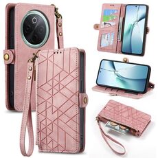 Per vivo Y300 Pro Custodia per telefono in pelle con fibbia laterale e cerniera geometrica (rosa)